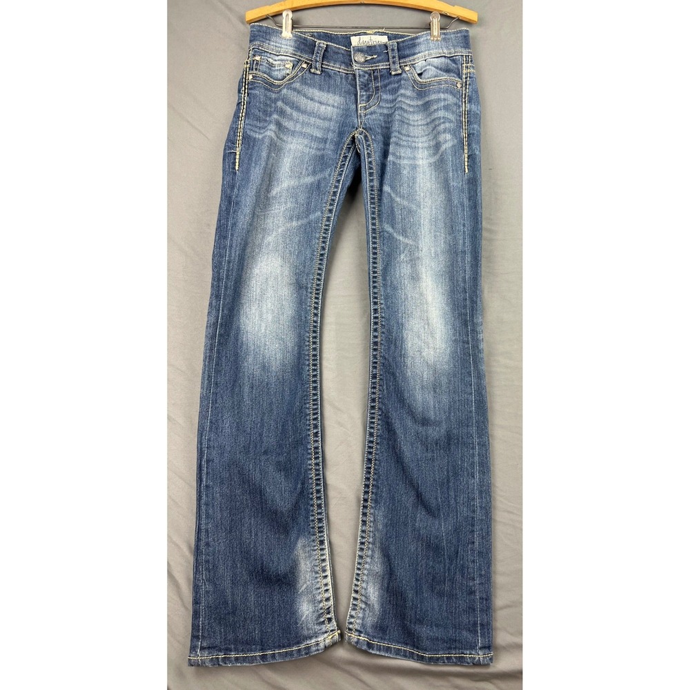 Daytrip Bootcut Jeans Womens 26 Blue Medium Wash Low Rise Studded Thick Stitch